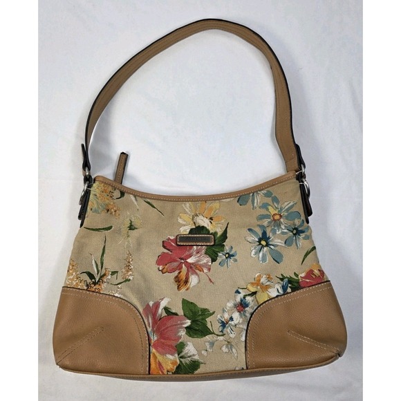 Carribbean Joe Floral Handbag Canvas And Leather‎ Purse - Picture 1 of 16